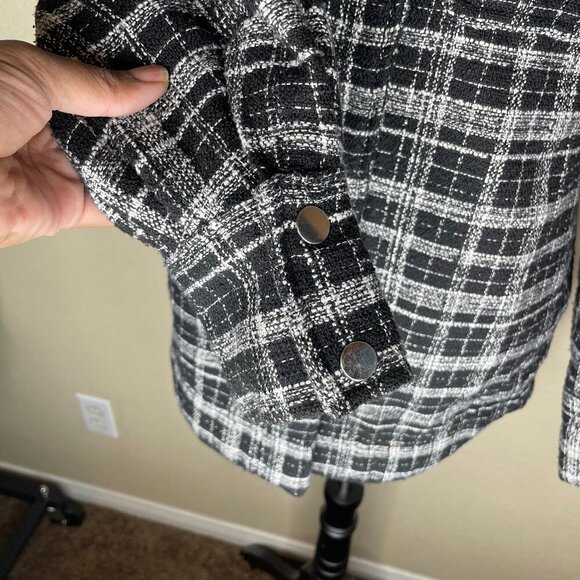 H&M Women's Black Check Thick Tweed Jacquard Shirt Jacket Accent Buttons Size XS - Picture 6 of 13